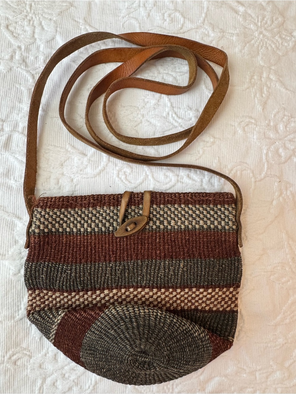 Handwoven Brown & Olive Crossbody Bag
